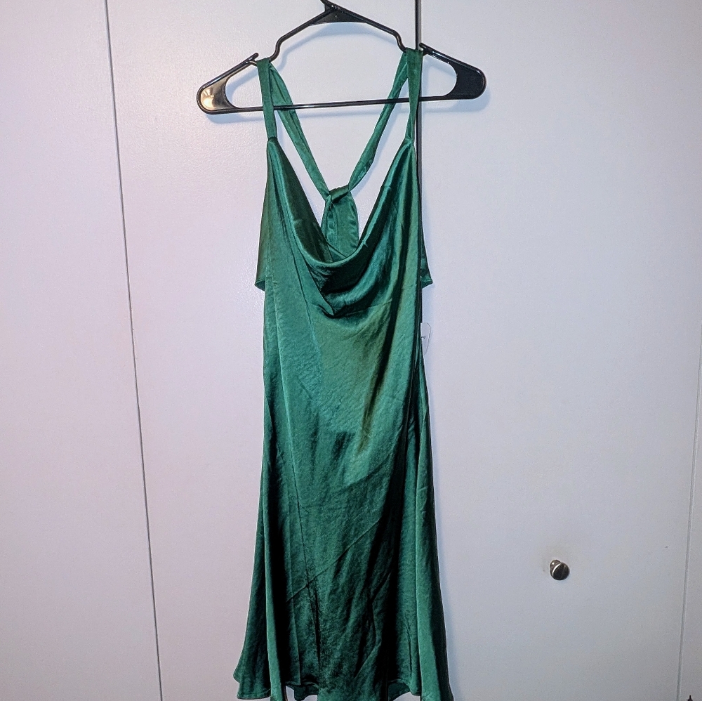 Altar'd State Daphne Satin Dress XL Emerald Green Backless Holiday Prom Mini